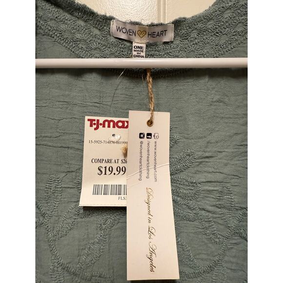 Woven Heart Sage Green Kimono Coverup textured embroidered One Size - Picture 5 of 7